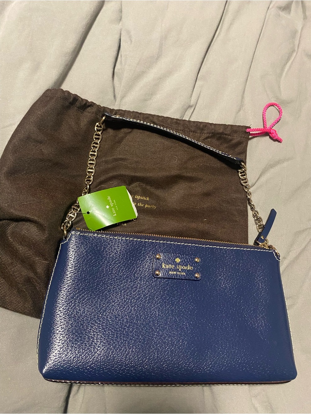 kate spade navy pebbled leather chain-strap shoulder bag